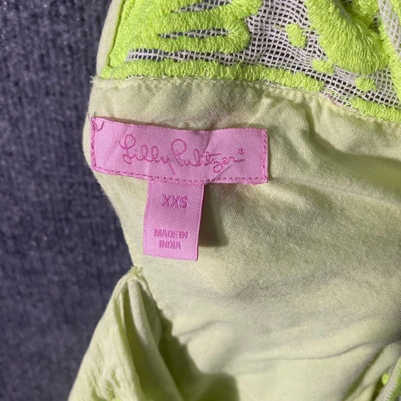 Lilly Pulitzer Cammie Dress XXS Lemon Drop Neon Yellow Green Embroidered Swing - Picture 10 of 14